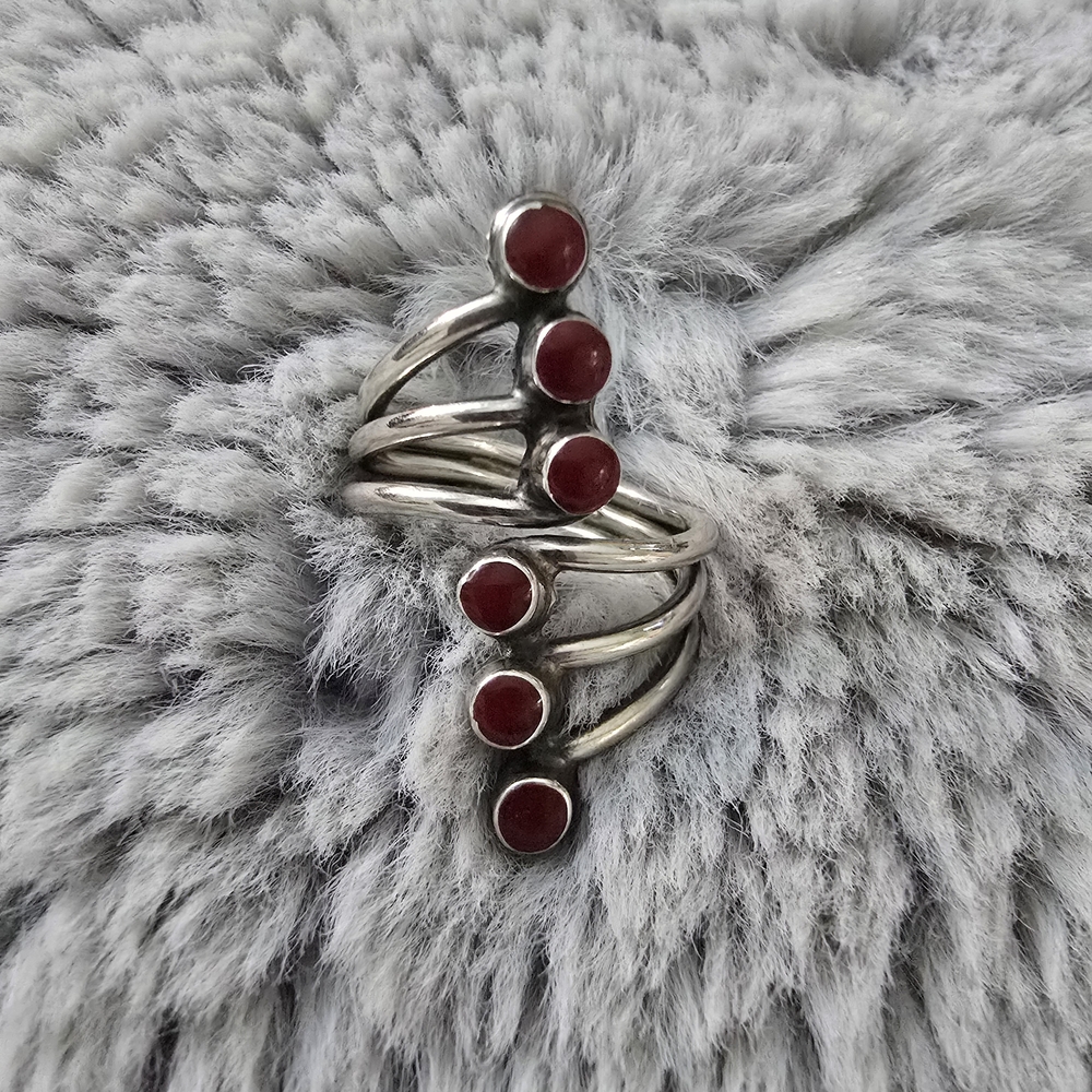 Elegant Silver and Red Stone Women's Ring